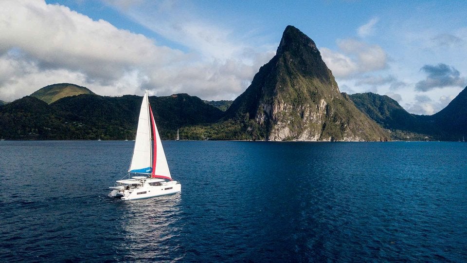 Catamaran sailing towards St. Lucia